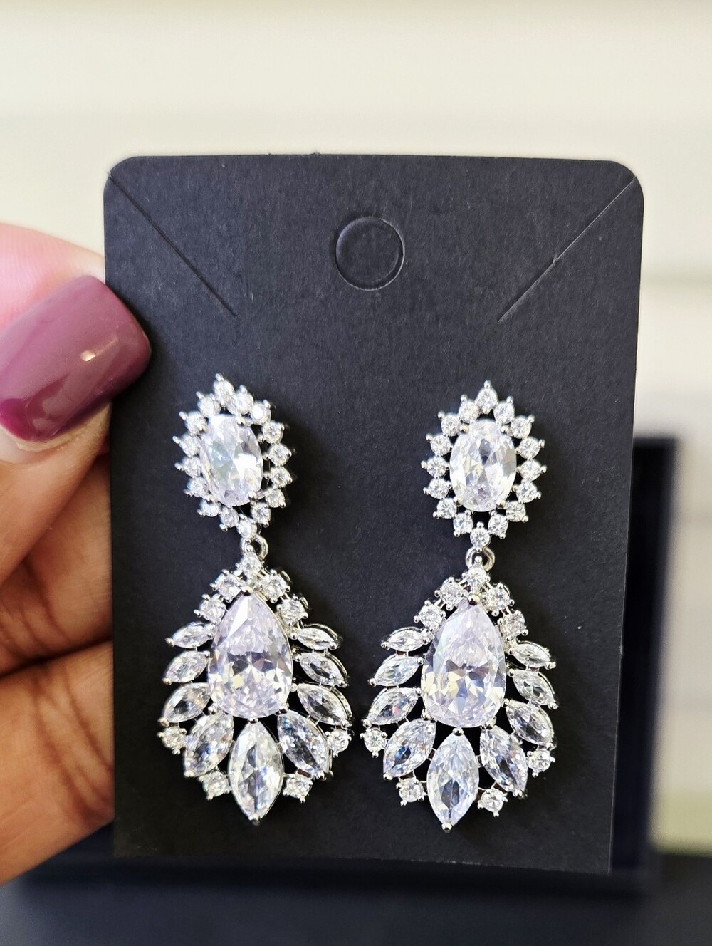 Silver Crystal Teardrop Statement Earrings - Women's Jewelry